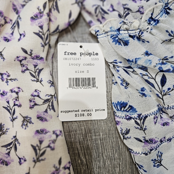 Free people womens floral off shoulder peasant boho blouse nwt small - Picture 4 of 9
